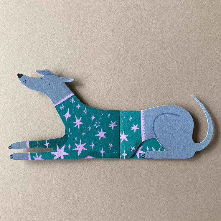 Blue Greyhound, Whippet, Italian Greyhound, Sighthound Shaped Extendable Greeting Card