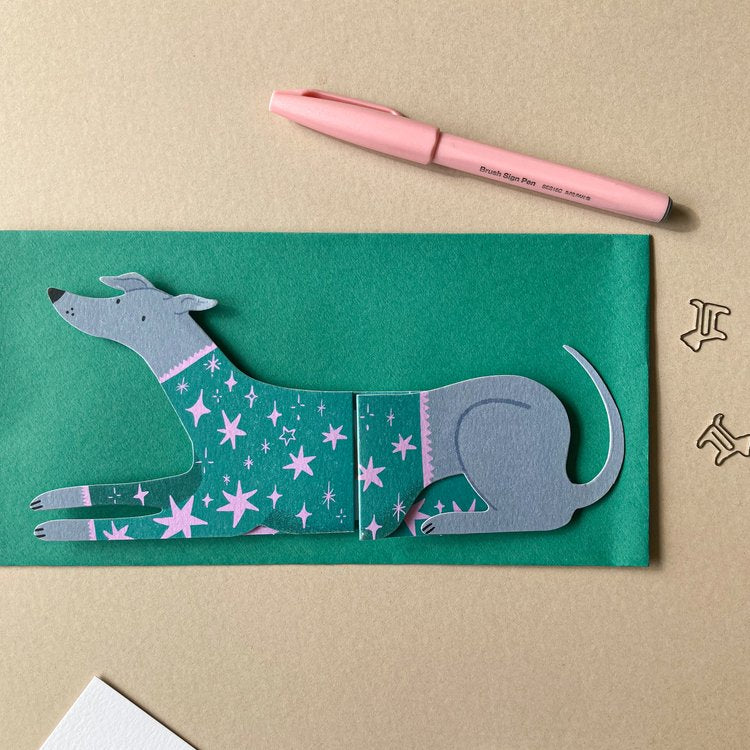 Blue Greyhound, Whippet, Italian Greyhound, Sighthound Shaped Extendable Greeting Card