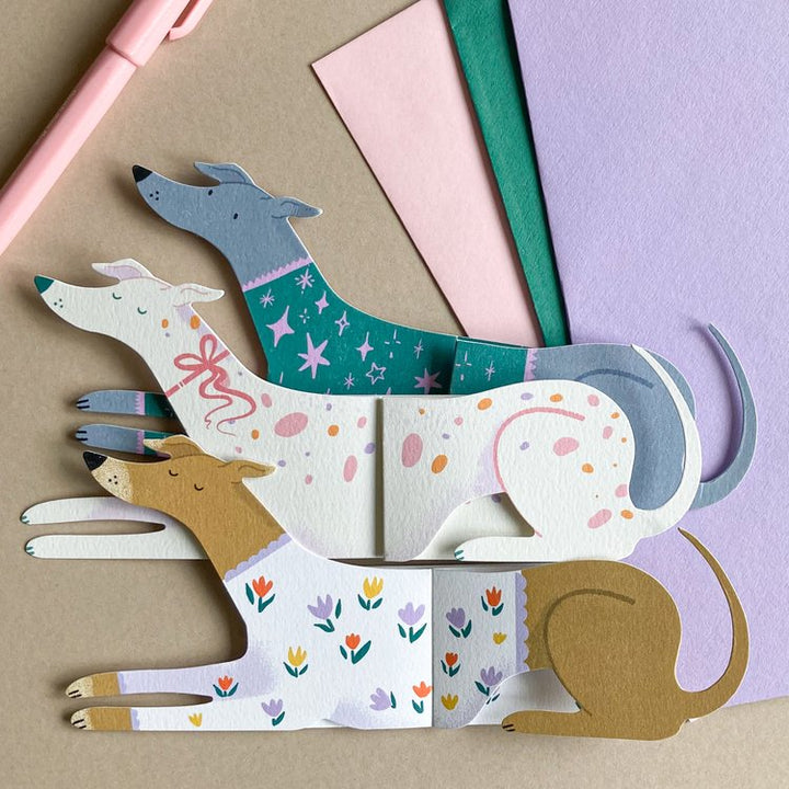 Blue Greyhound, Whippet, Italian Greyhound, Sighthound Shaped Extendable Greeting Card