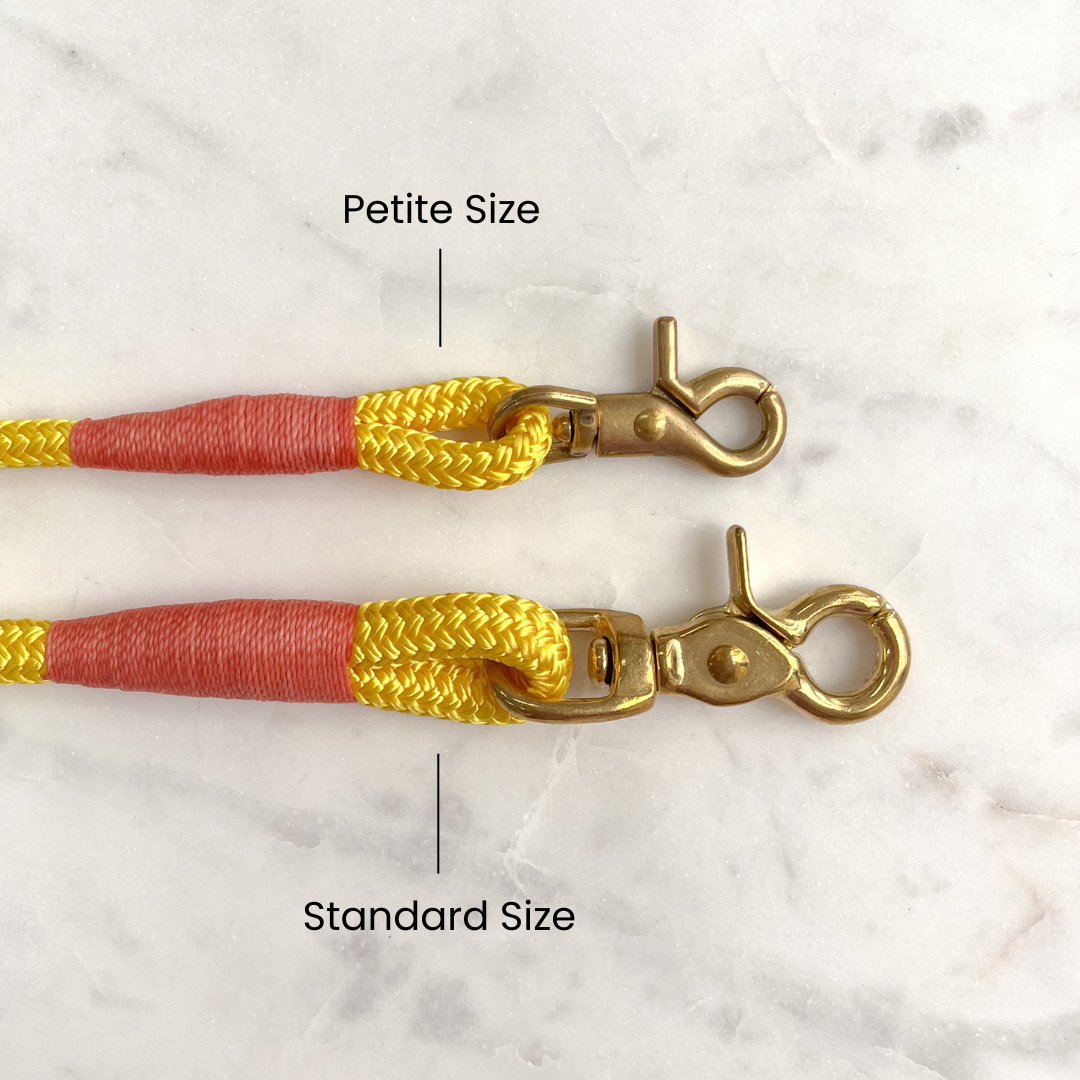 Candy Yellow Premium Rope Dog Leash Sizing Comparison