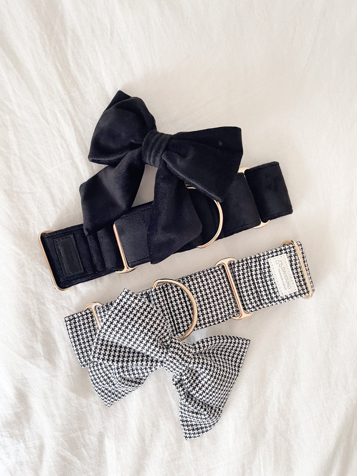 Oversized Sailor Dog Bow | Classic Houndstooth (Textured Weave)