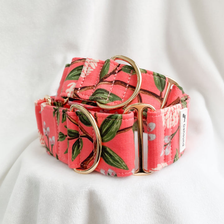 Wide Martingale Collar | Coral Peonies (Soft Cotton)