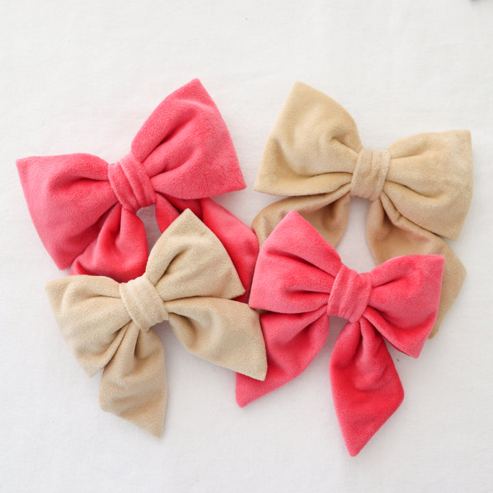 Oversized Sailor Dog Bow | Coral Pink (Plush Velvet)