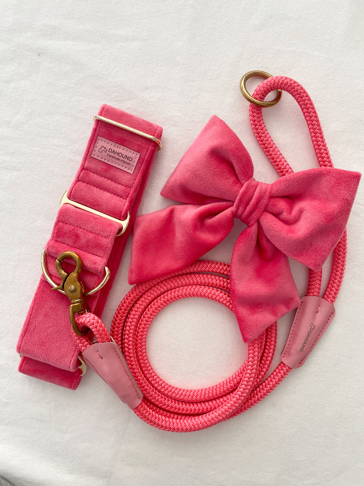 Oversized Sailor Dog Bow | Coral Pink (Plush Velvet)