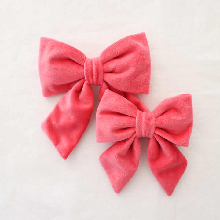 Oversized Sailor Dog Bow | Coral Pink (Plush Velvet)