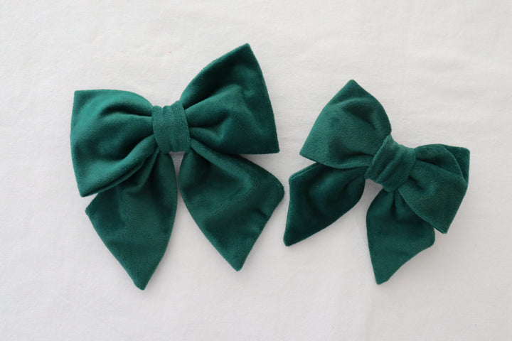 Oversized Sailor Dog Bow | Dark Forest Green (Plush Velvet)