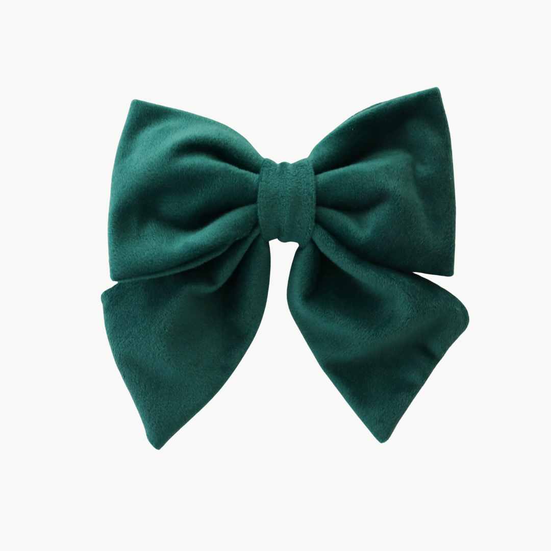 Oversized Sailor Dog Bow | Dark Forest Green (Plush Velvet)