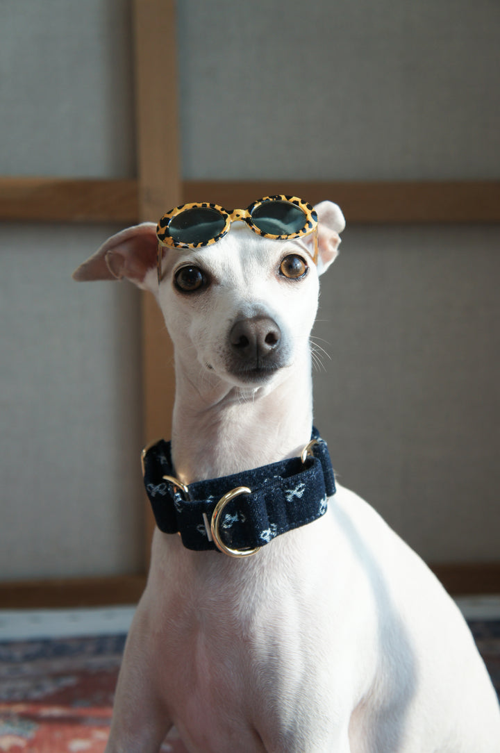 Dahound Dark Indigo Denim Bow Martingale Collars For Italian Greyhound