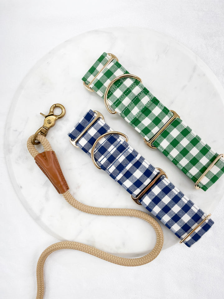 Green Gingham Plaid Martingale Collar With Rope Leashes