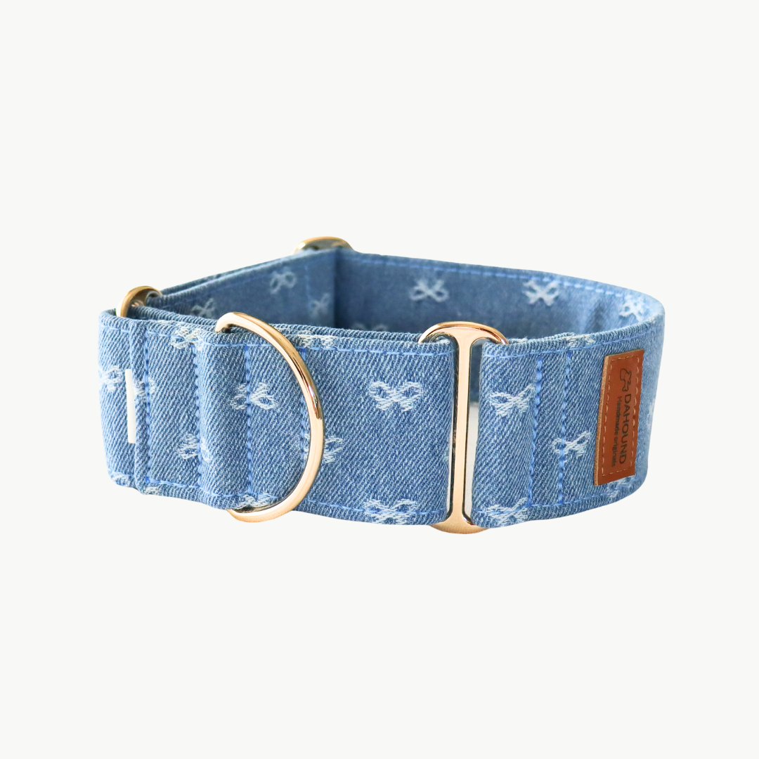 Dahound Light Blue Denim Bow Martingale Collar Product Photo