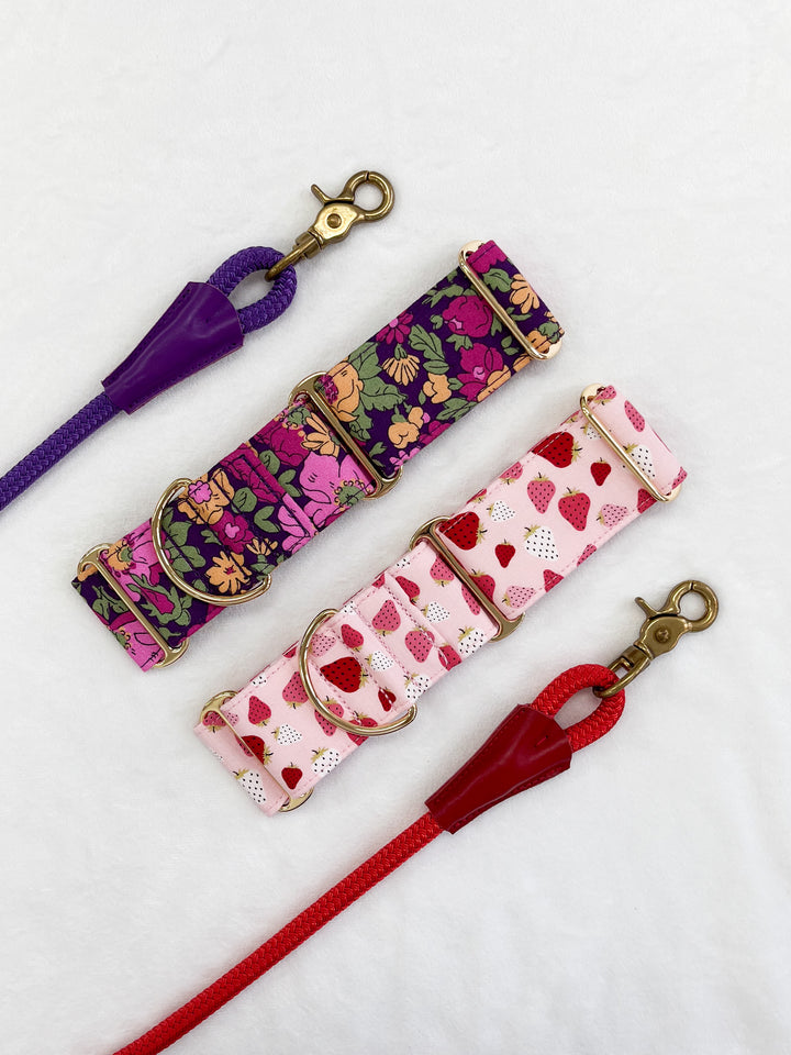 Dahound Martingale Collars in Strawberry Gelato Print & Purple Floral Print