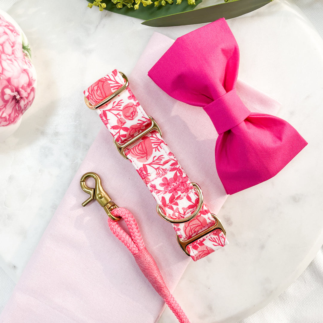 Pink Rose Garden Martingale Dog Collar Set