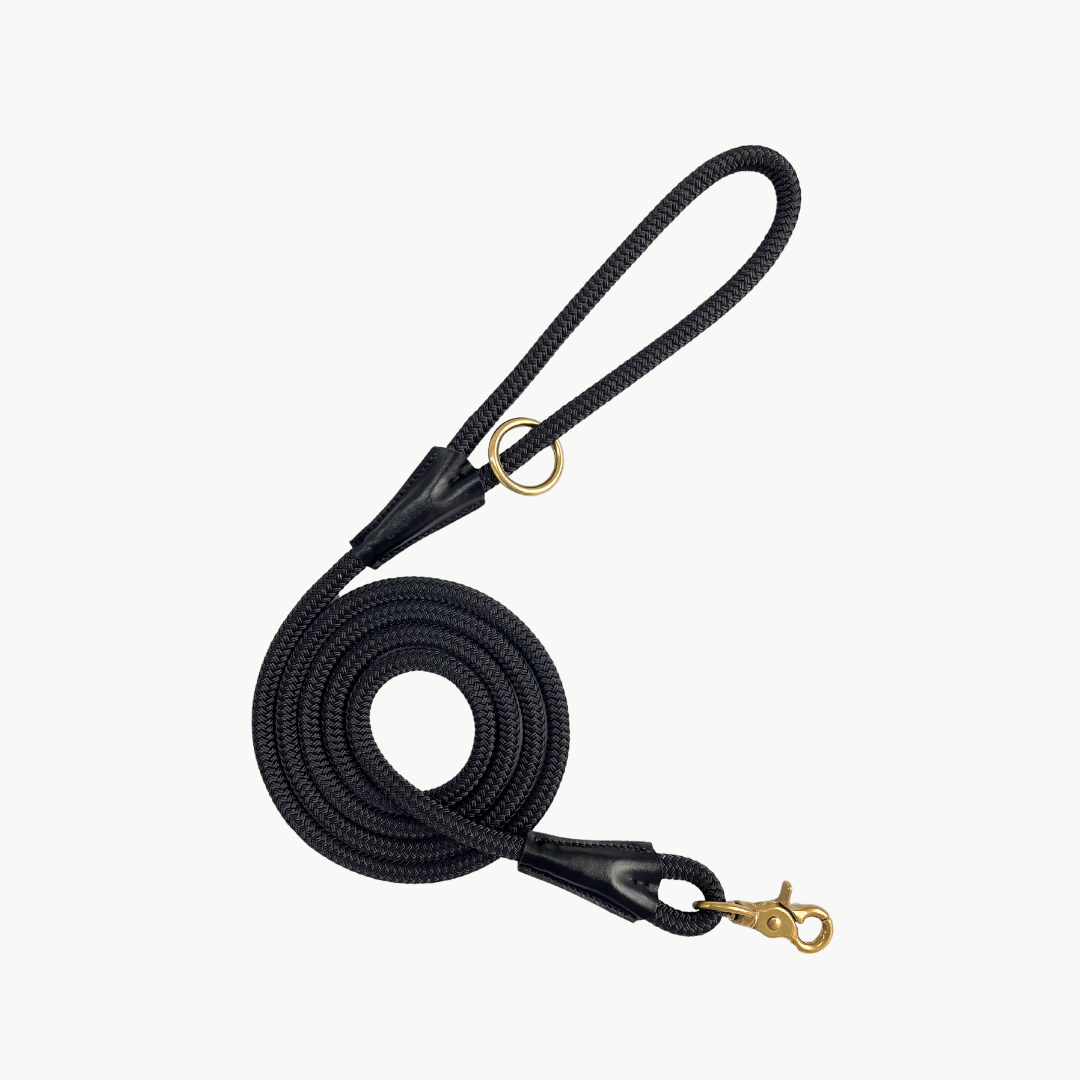 Signature Rope Leash | Jet Black (Leather & Brass Hardware)