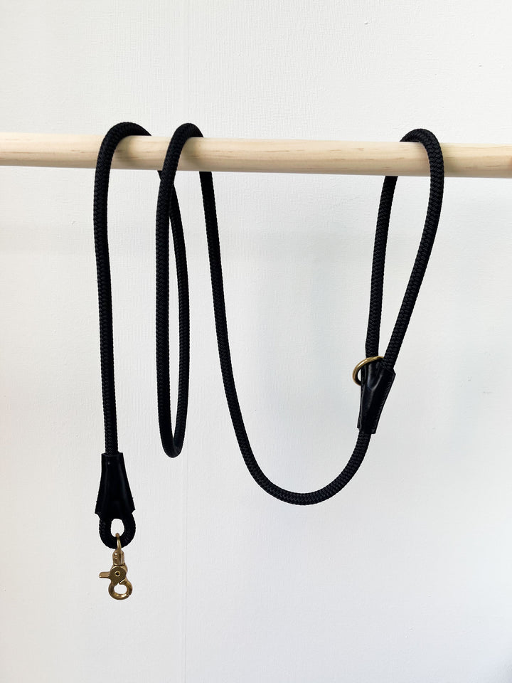 Signature Rope Leash | Jet Black (Leather & Brass Hardware)