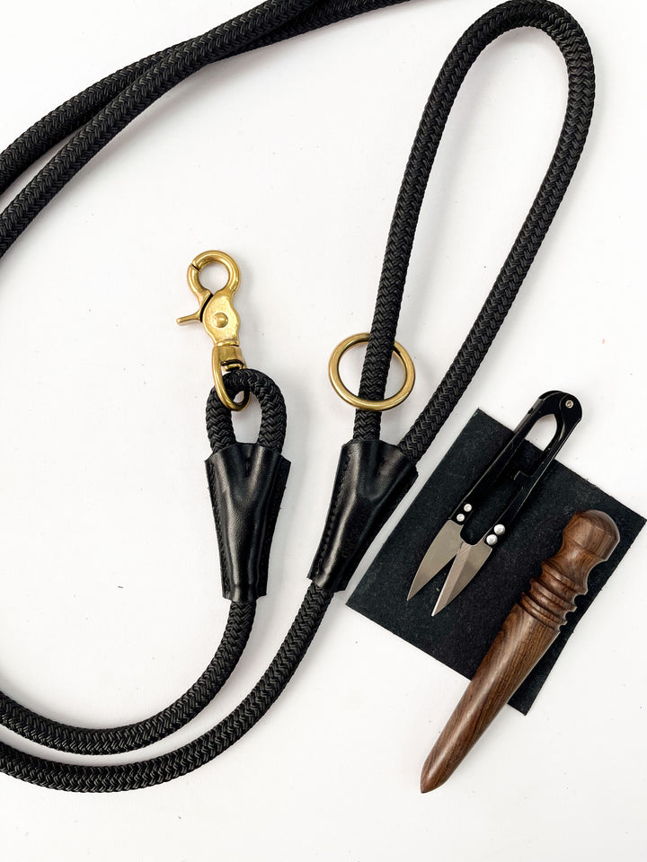 Signature Rope Leash | Jet Black (Leather & Brass Hardware)