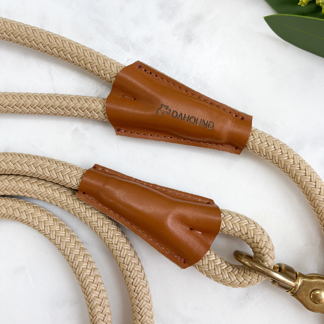 Signature Rope Leash | Beige (Leather & Brass Hardware)
