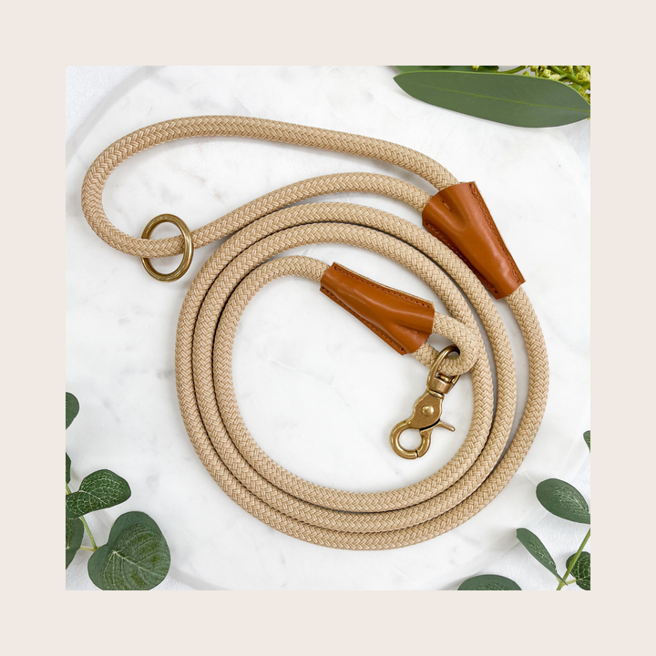 Signature Rope Leash | Beige (Leather & Brass Hardware)