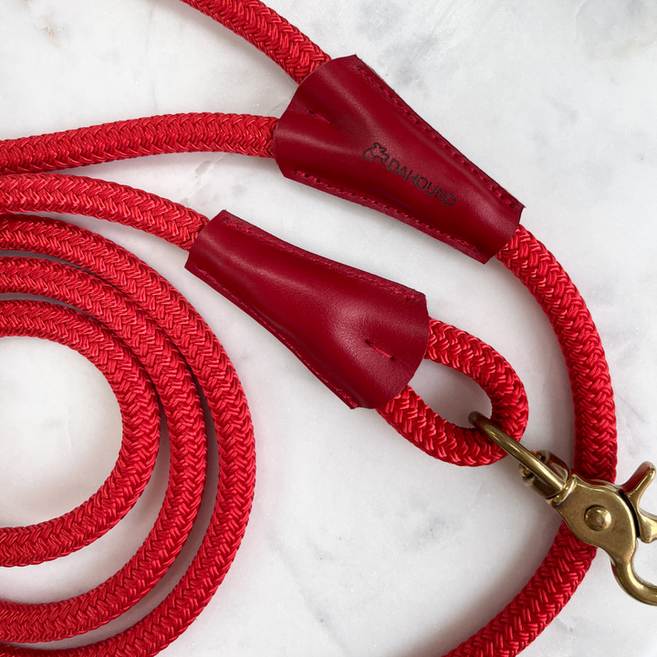 Signature Rope Leash | Red (Leather & Brass Hardware)