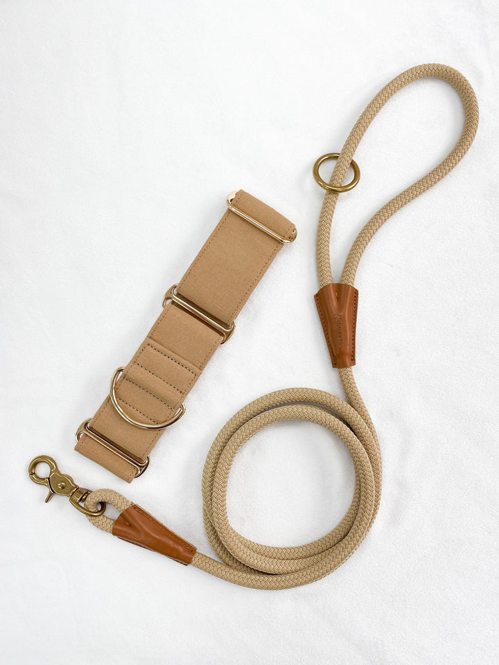 Beige Martingale Collar & Leash Set For Greyhounds, Whippets and Italian Greyhounds
