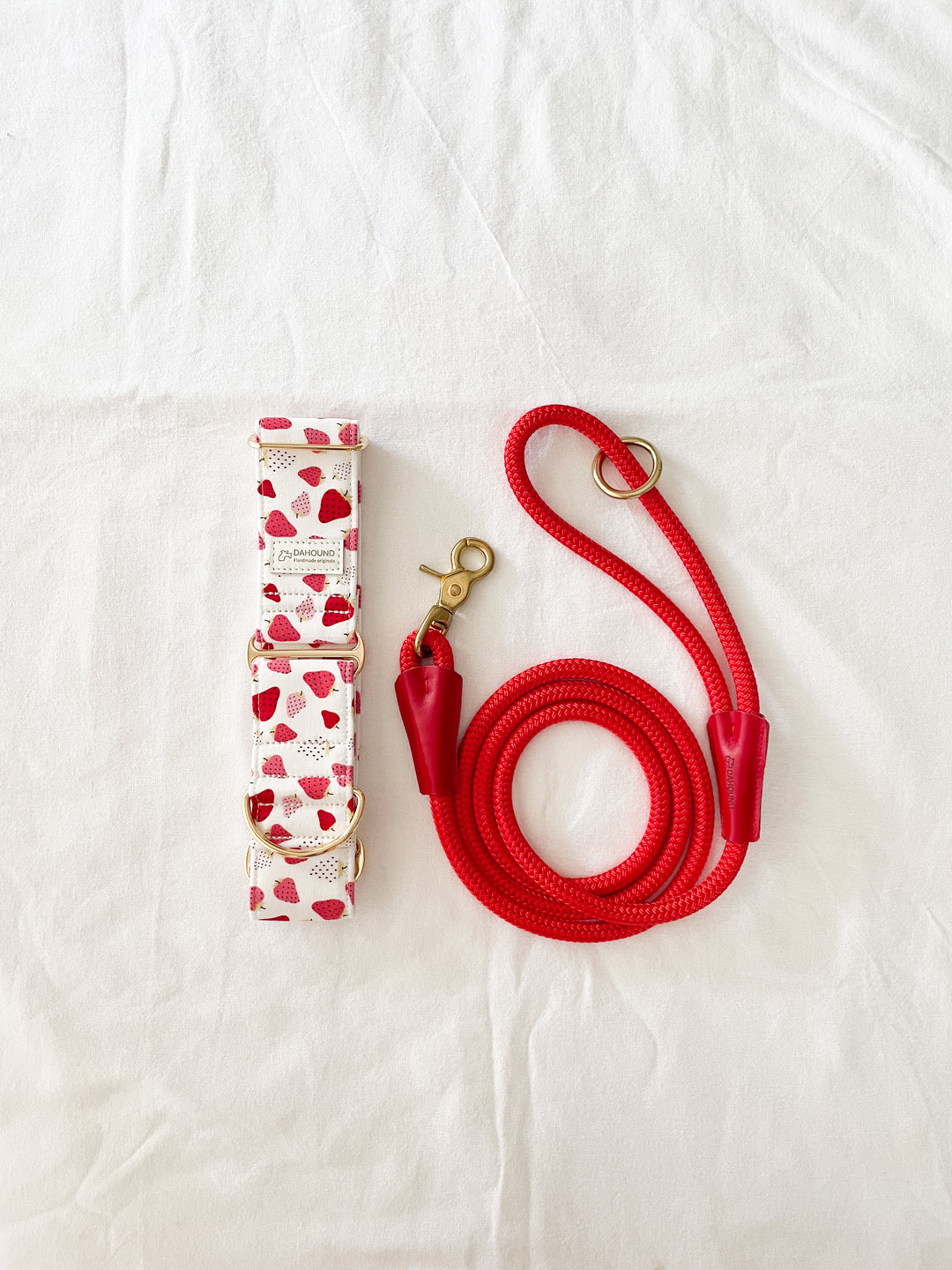 Martingale Collar & Rope Lead Set | Strawberry & Cream Gelato (with Red Leash)