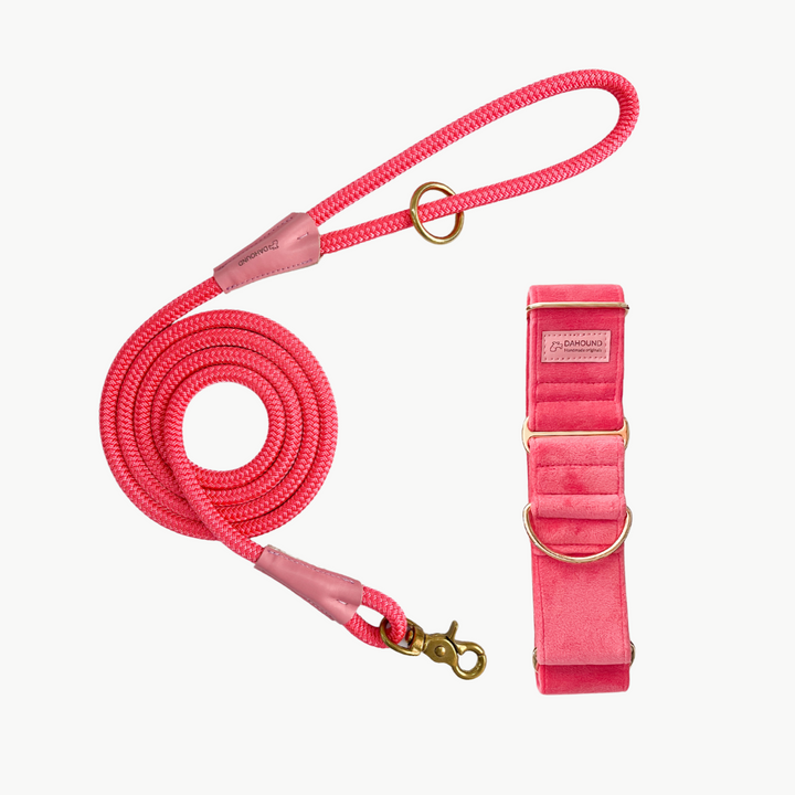 Martingale Collar & Rope Lead Set | Coral Pink (Plush Velvet)