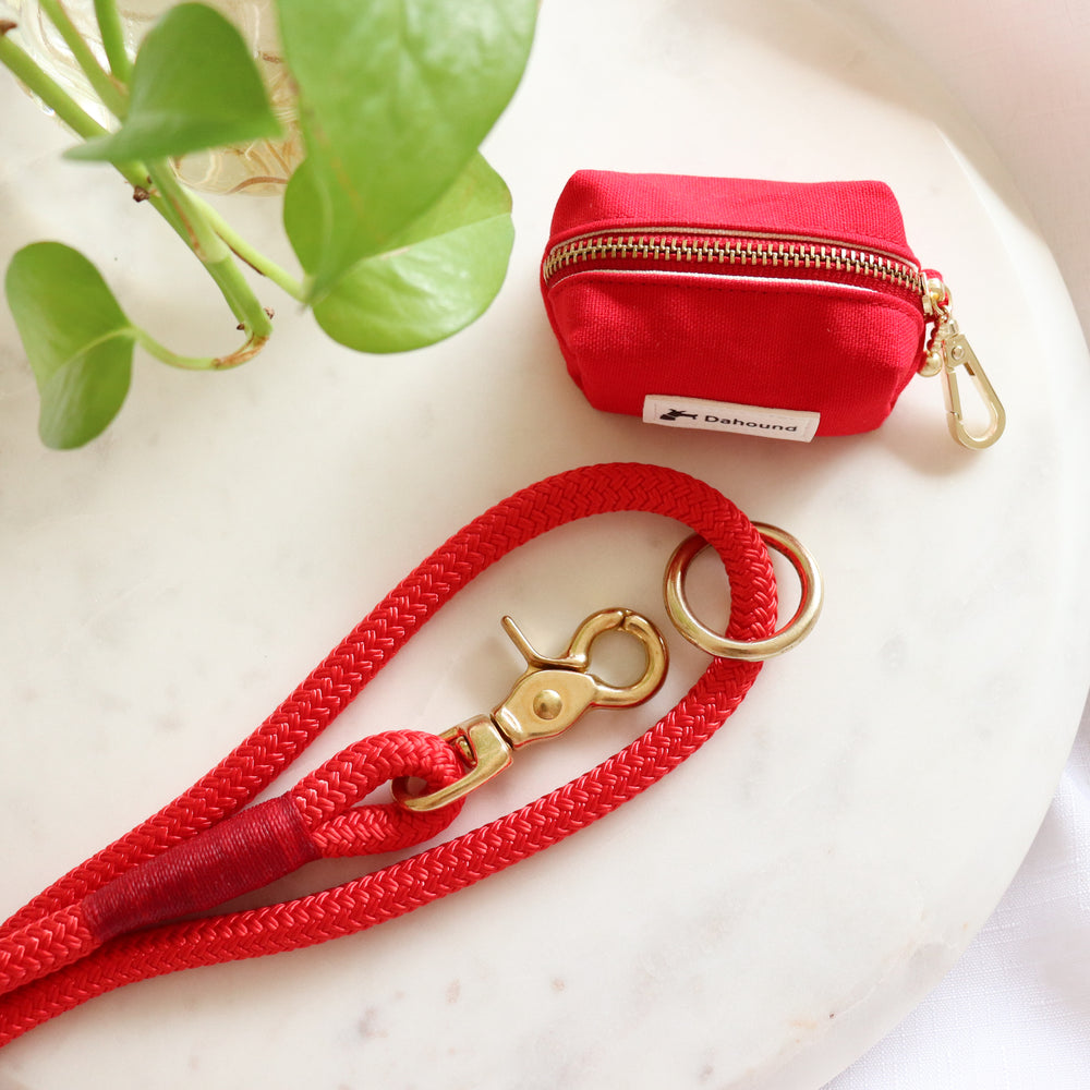 Red Premium Rope Dog Lead With Brass Hardware