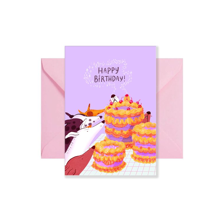 Snoot Cake, Greyhound, Whippet, Italian Greyhound, Sighthound Birthday Greeting Card