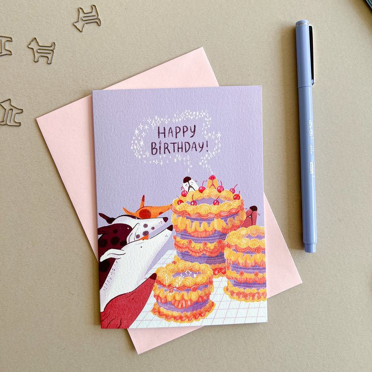 Snoot Cake, Greyhound, Whippet, Italian Greyhound, Sighthound Birthday Greeting Card
