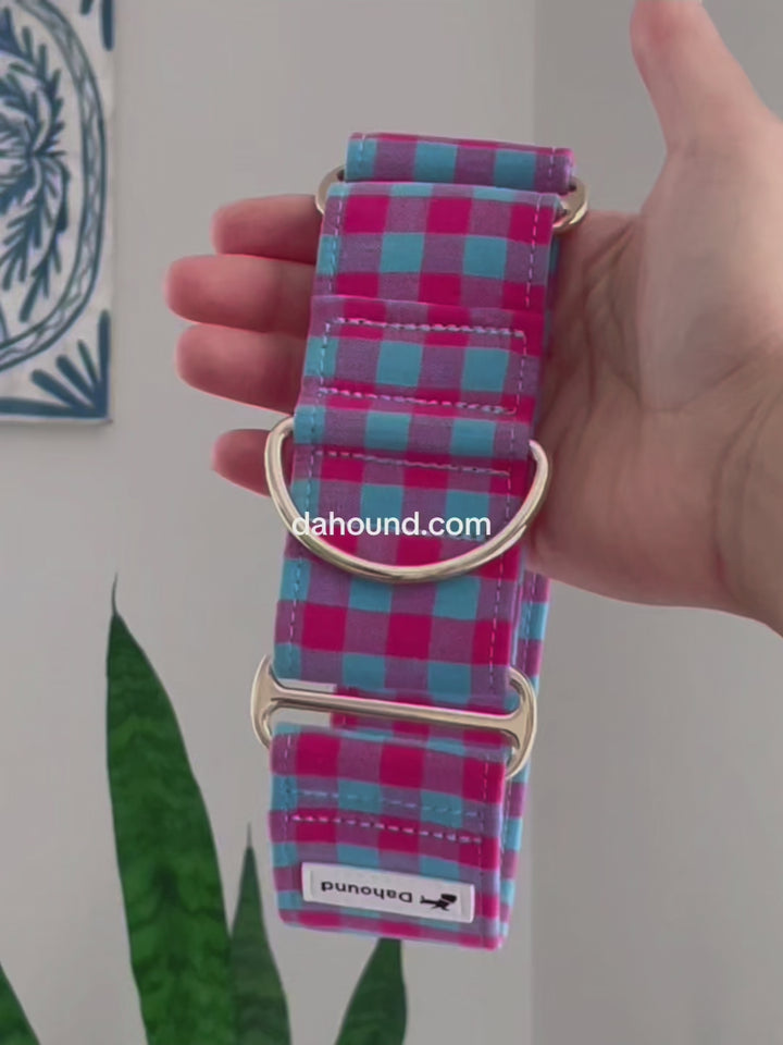 Wide Martingale Collar | Pink & Blue Gingham (Soft Cotton)