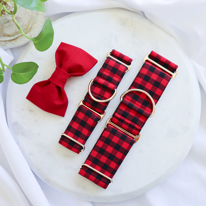 Wide Martingale Collar | Red & Black Gingham (Soft Cotton)