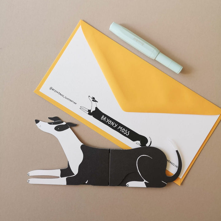 Greyhound Shaped Extendable Greeting Card | Black & White Hound