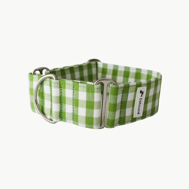 Wide Fabric Martingale Dog Collar | Olive Green Gingham Plaid