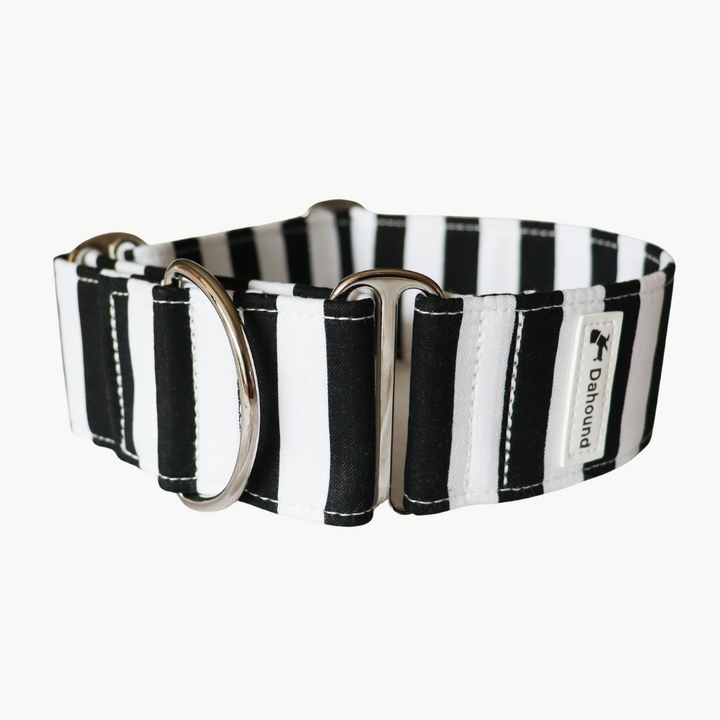 Wide Fabric Martingale Dog Collar | Black & White Stripes