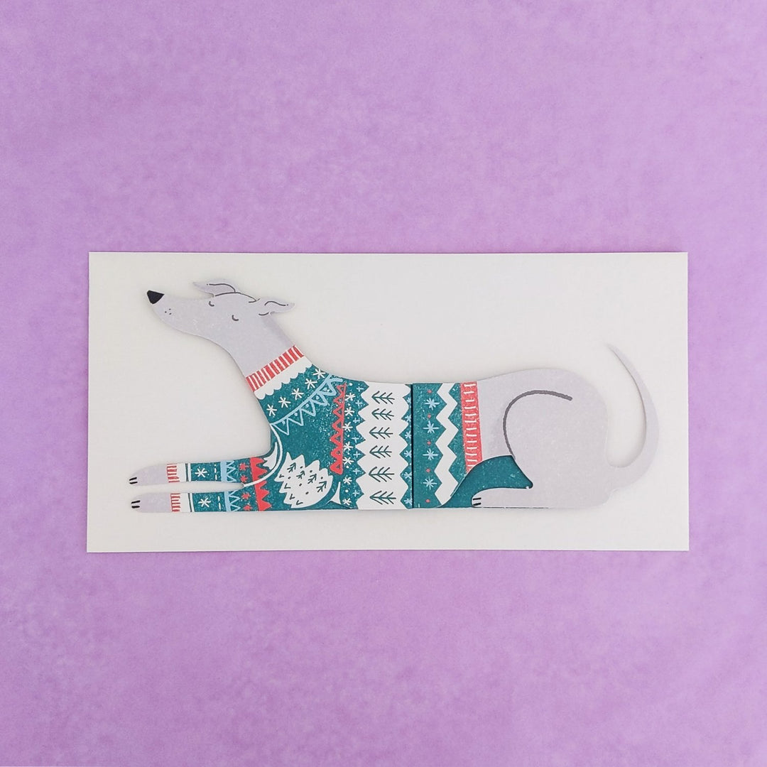 Greyhound Shaped Extendable Greeting Card | White Christmas Hound