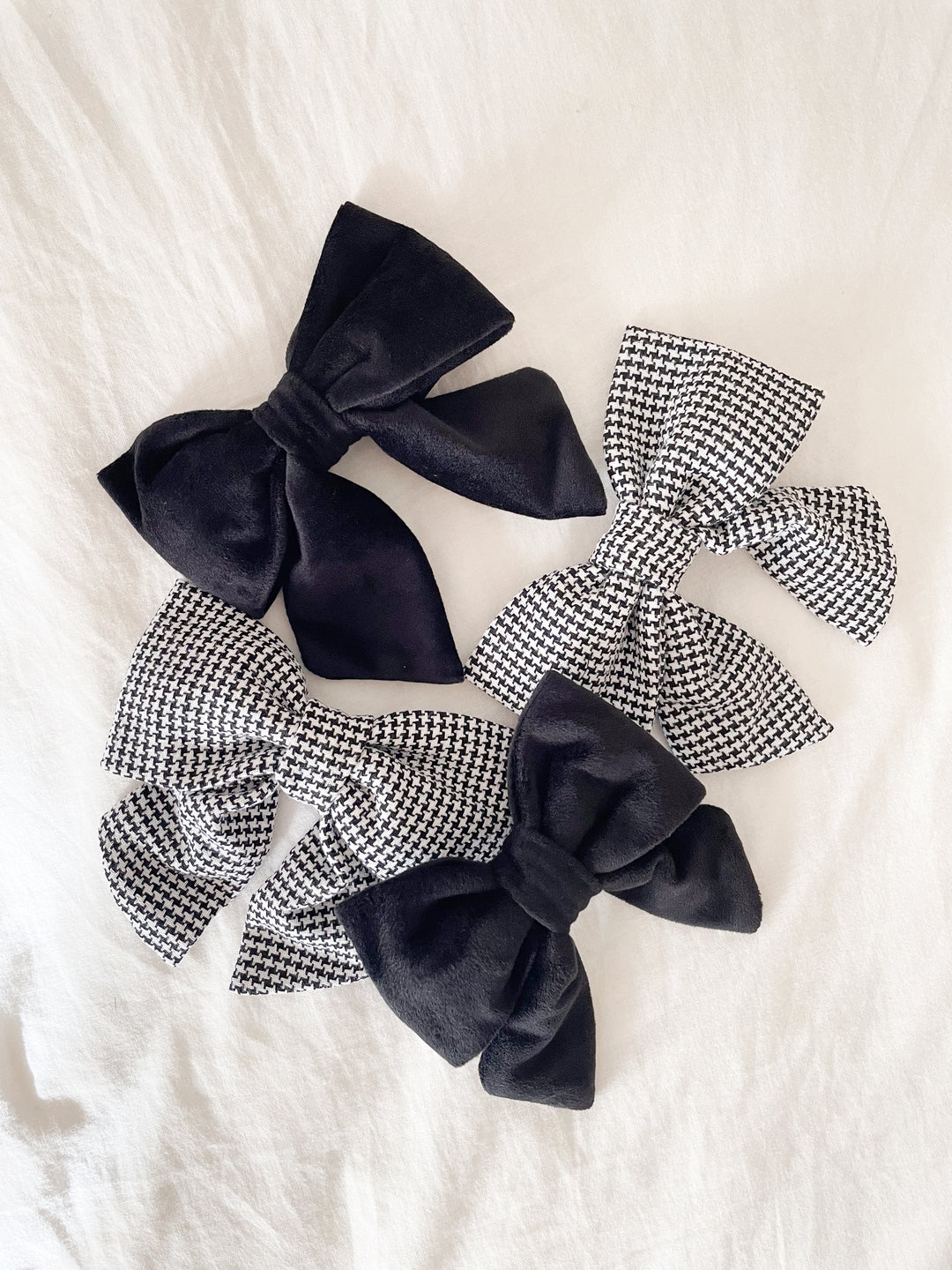 Oversized Sailor Dog Bow | Classic Houndstooth (Textured Weave)