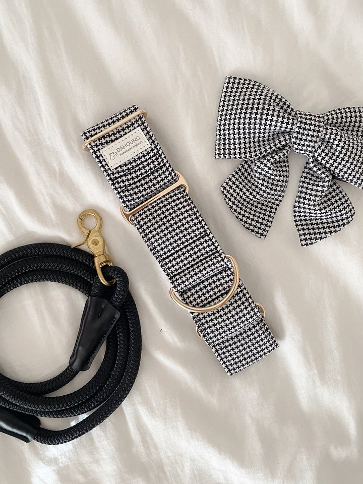 Wide Martingale Collar | Classic Houndstooth (Textured Weave)