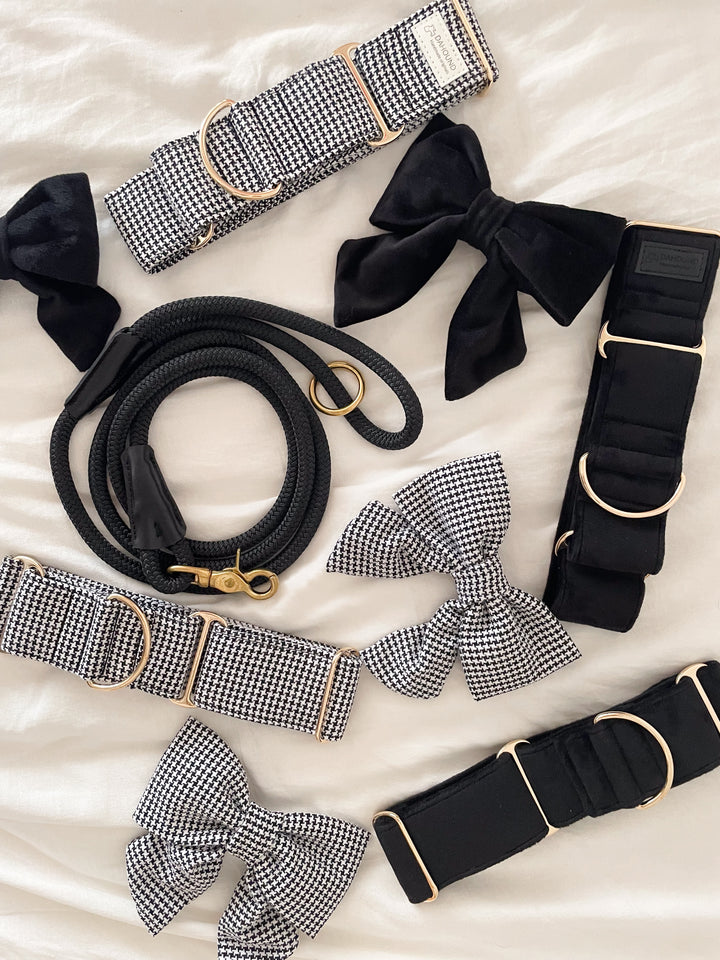 Martingale Collar & Rope Lead Set | Black (Plush Velvet)