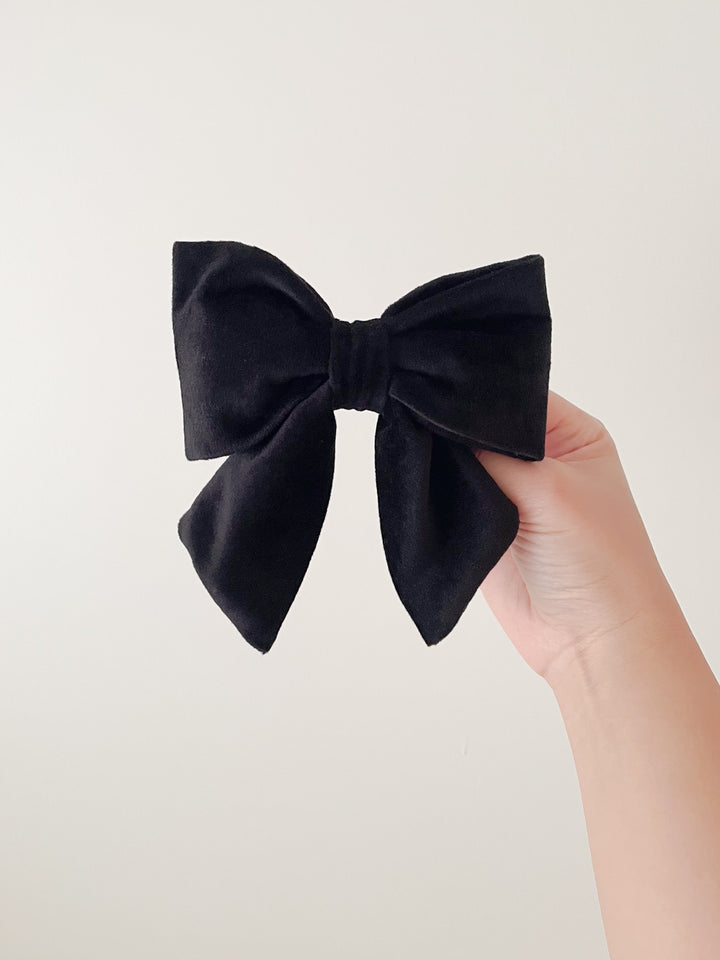 Martingale Collar + Sailor Bow + Rope Lead Set | Black (Plush Velvet)