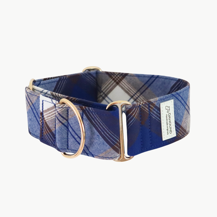 Wide Martingale Collar | Blueberry Cold Brew Plaid (Soft Cotton)
