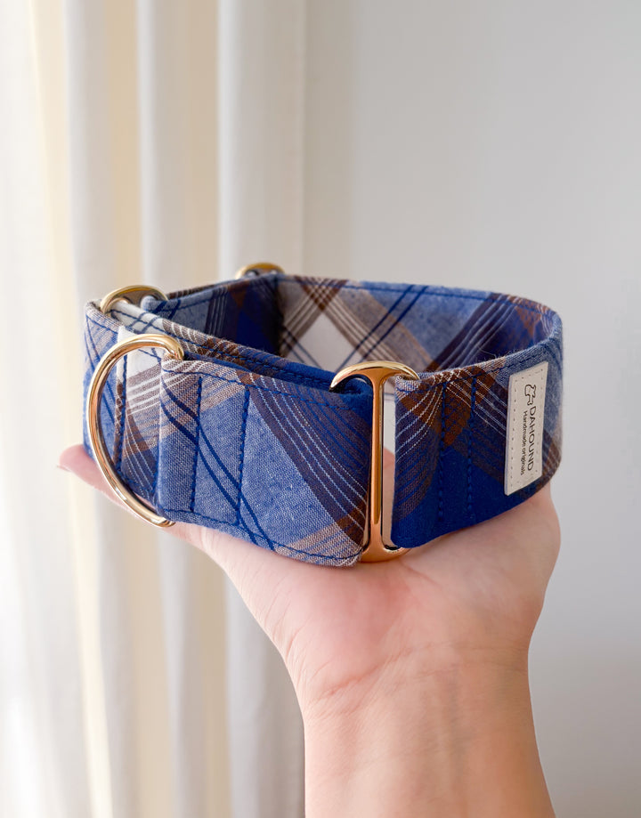 Wide Martingale Collar | Blueberry Cold Brew Plaid (Soft Cotton)