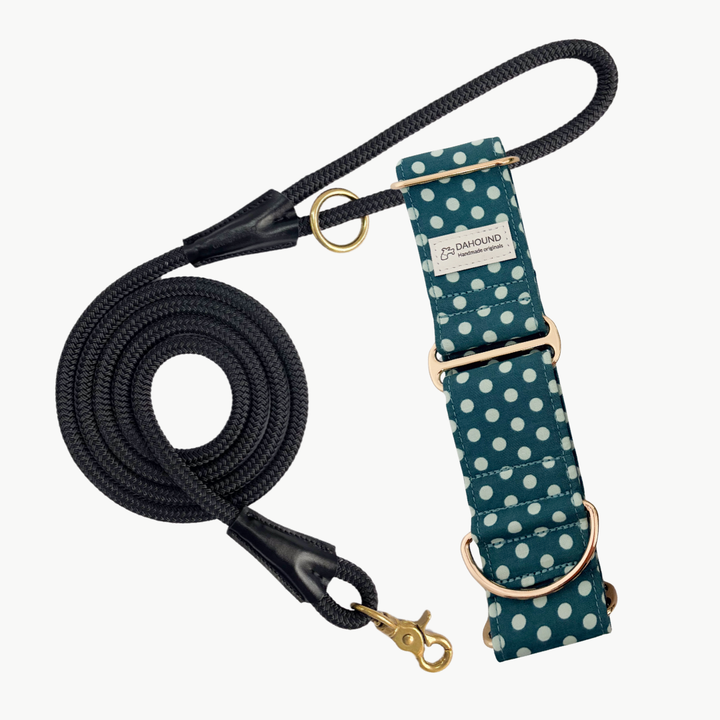 Martingale Collar & Rope Lead Set | Blueberry Polka Dot (Soft Cotton)