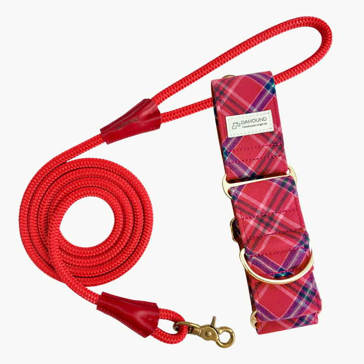 Martingale Collar & Rope Lead Set | Cherry Cola Plaid (Cozy Flannelette)