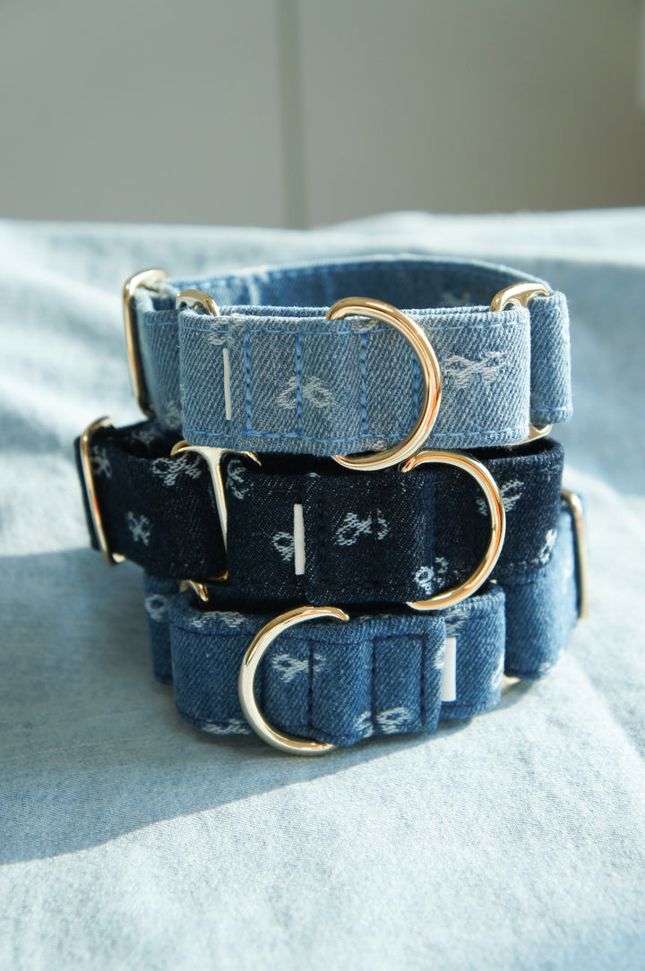 Dahound Denim Bow Martingale Collars Lifestyle Product Photo From Front