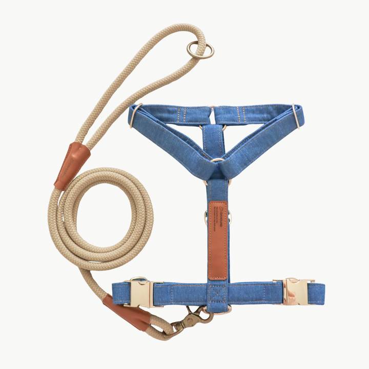 Signature Harness & Rope Lead Set | Mid Blue Denim [COMING SOON]