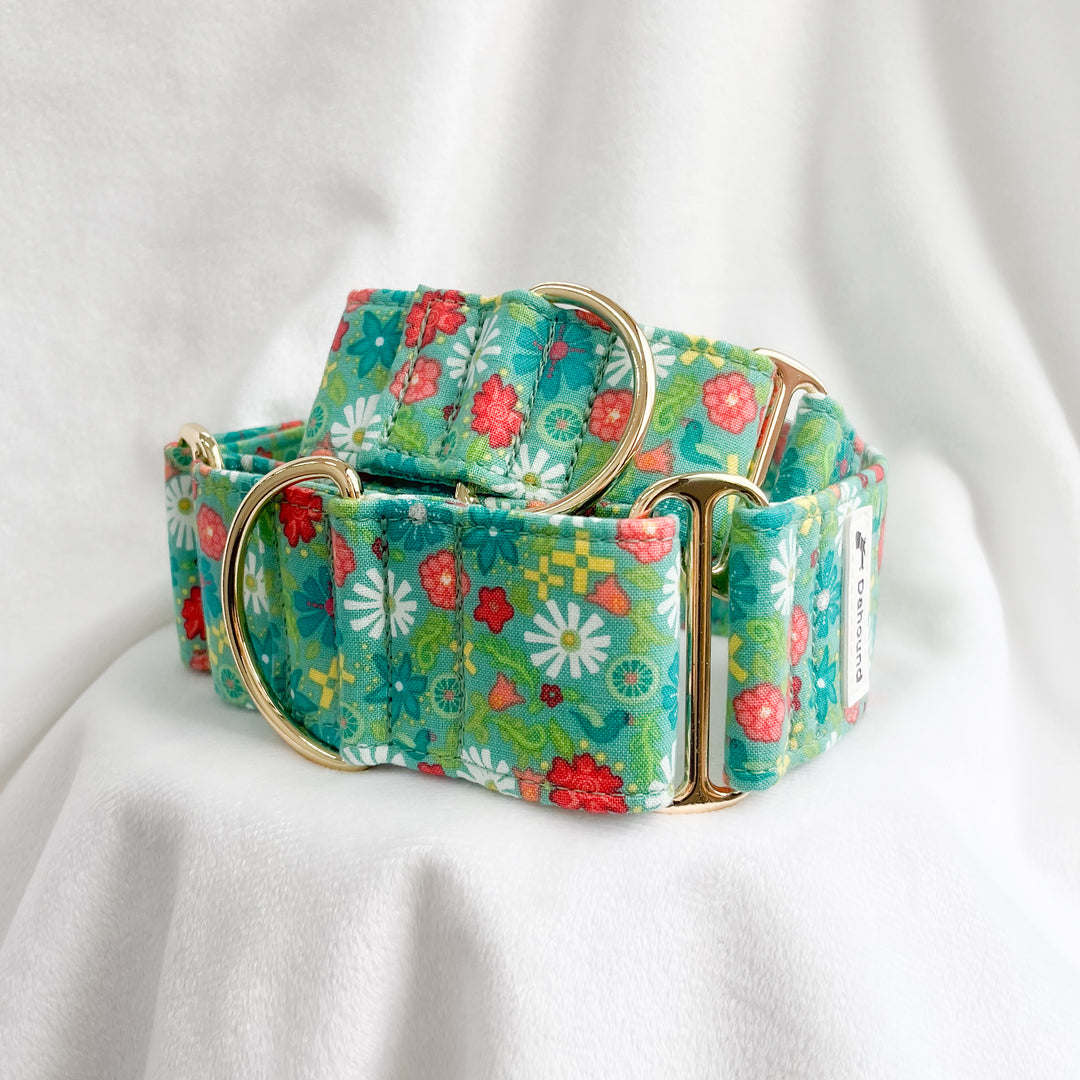 Jade Green Floral Martingale Collar For Sighthounds