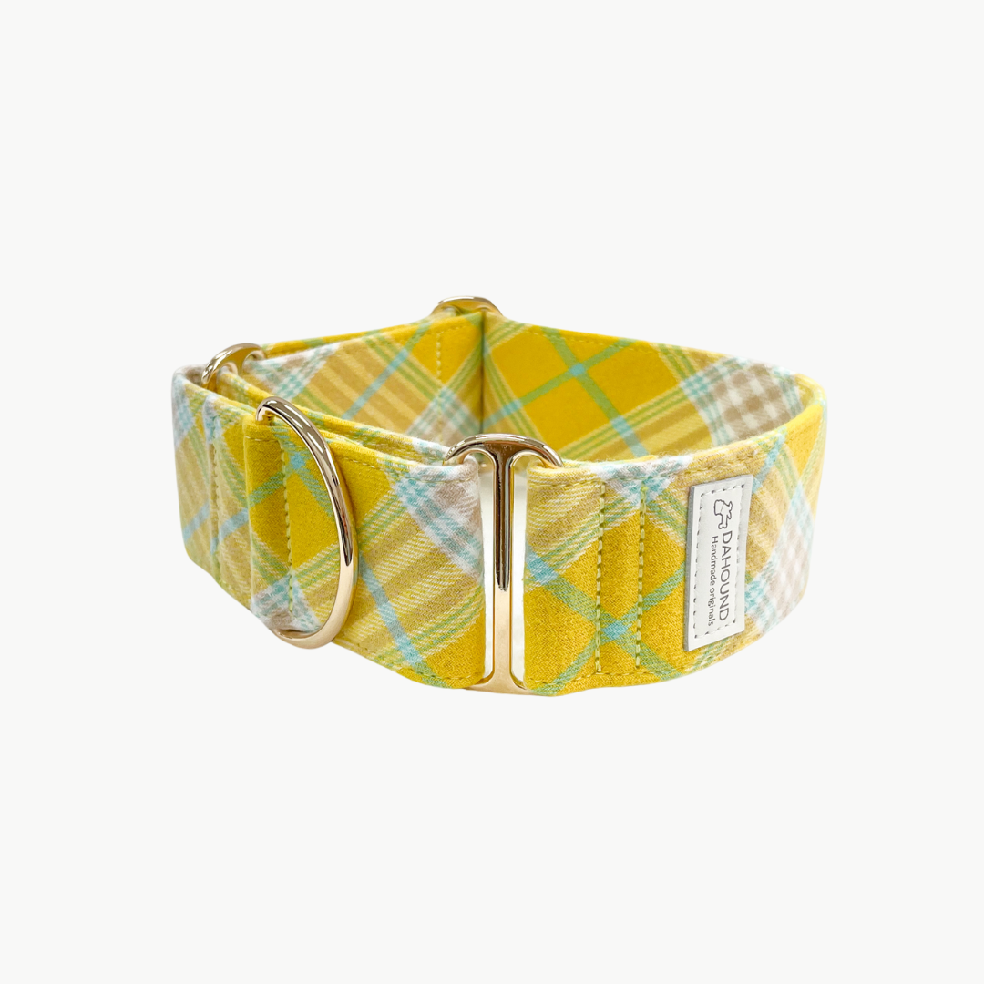 Lemon Yellow Flannel Plaid Martingale Collar