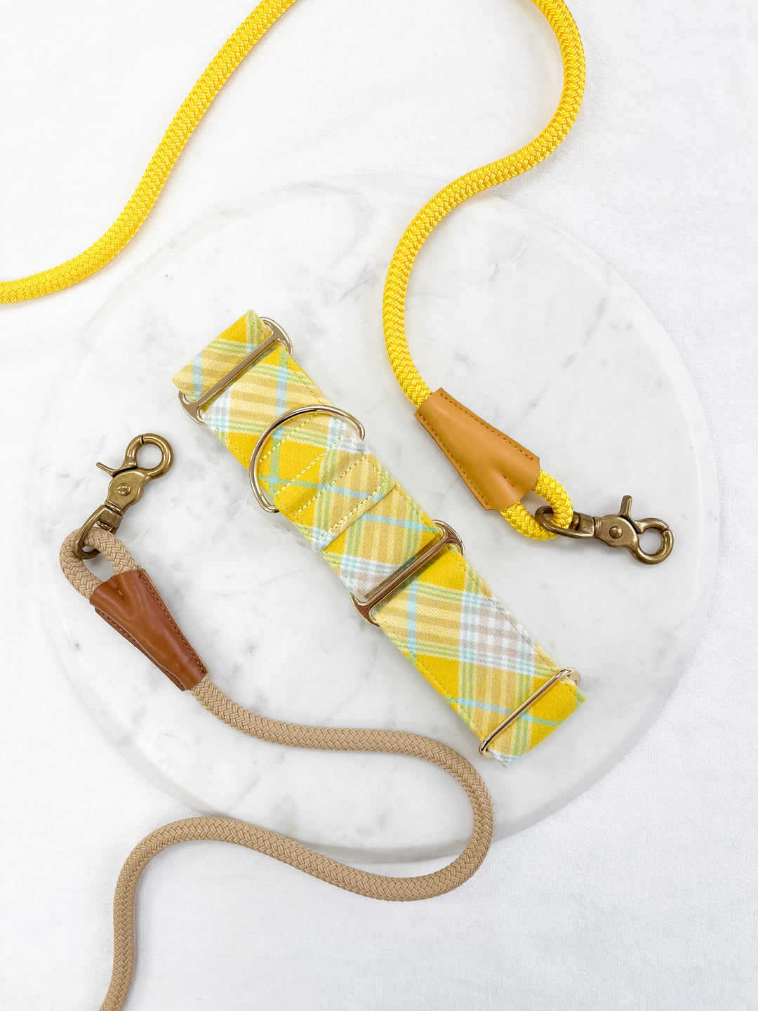 Lemon Yellow Flannel Plaid Martingale Collar With Leash 