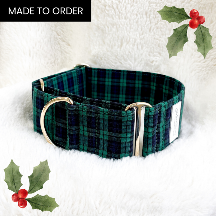 Wide Fabric Martingale Dog Collar | Green Classic Christmas Plaid [MADE TO ORDER]