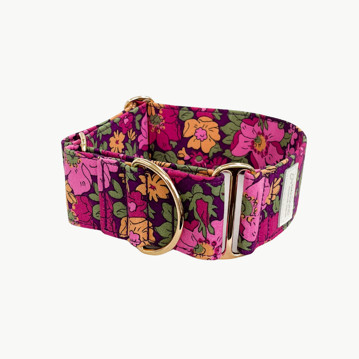 Dahound Wide Fabric Martingale Collar In Purple Floral Print Product Photo