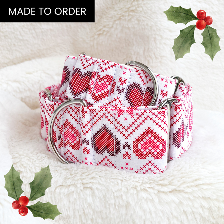 Wide Fabric Martingale Dog Collar | White ChristmasSweater  [MADE TO ORDER]